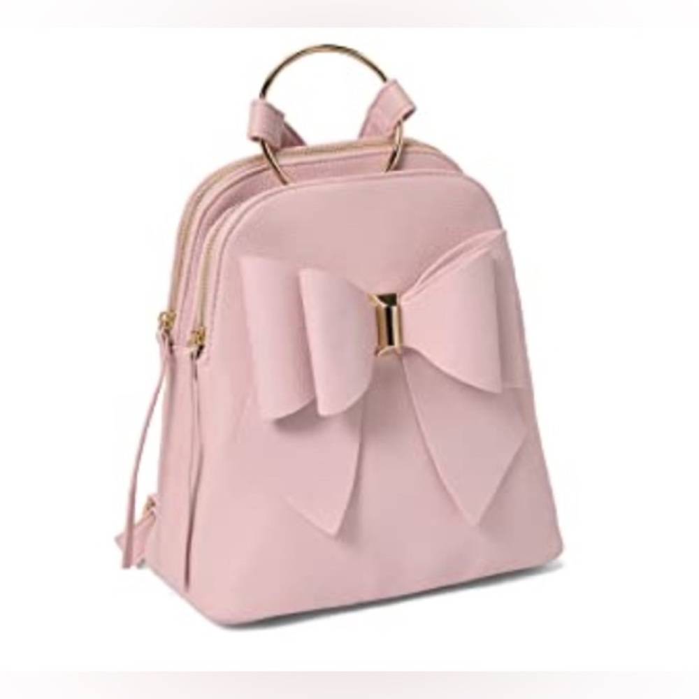 NEW!!! Vegan Leather Bowtie Pink Backpack Hand Bag - Picture 2 of 12